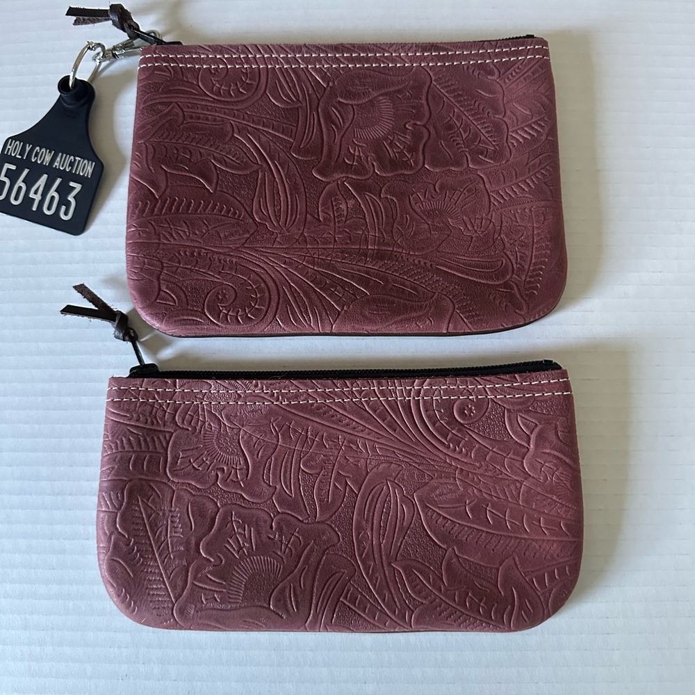 Holy Cow Brand New Embossed Leather Clutch Set